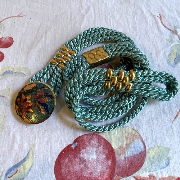 Vintage Blue Woven Rope Belt with Butterfly and Flower Buckle and Metal Studs L - Picture 5 of 5